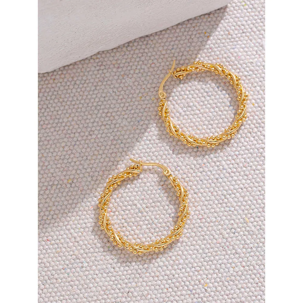 35mm Twisted Bead Round Hoop Earrings