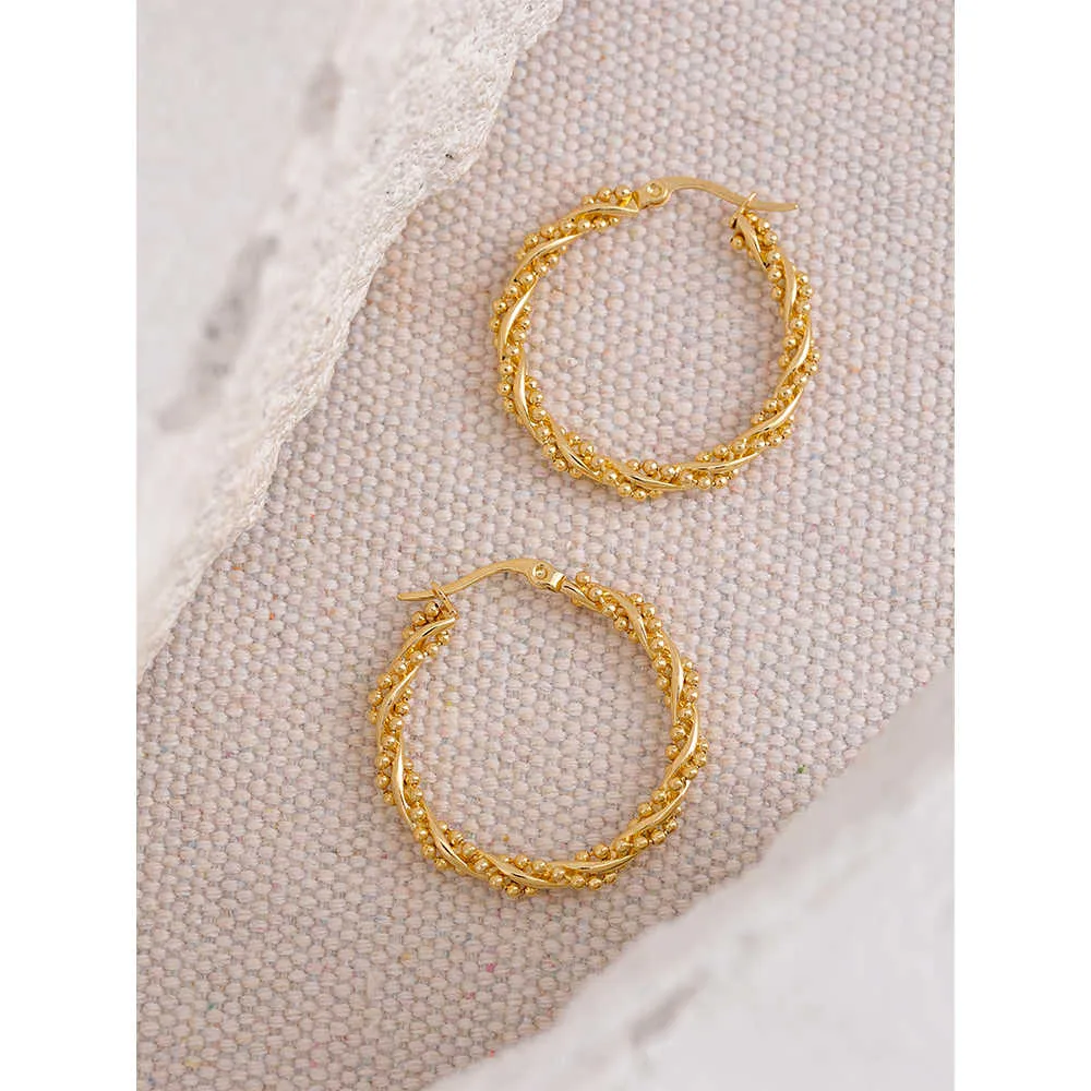 35mm Twisted Bead Round Hoop Earrings