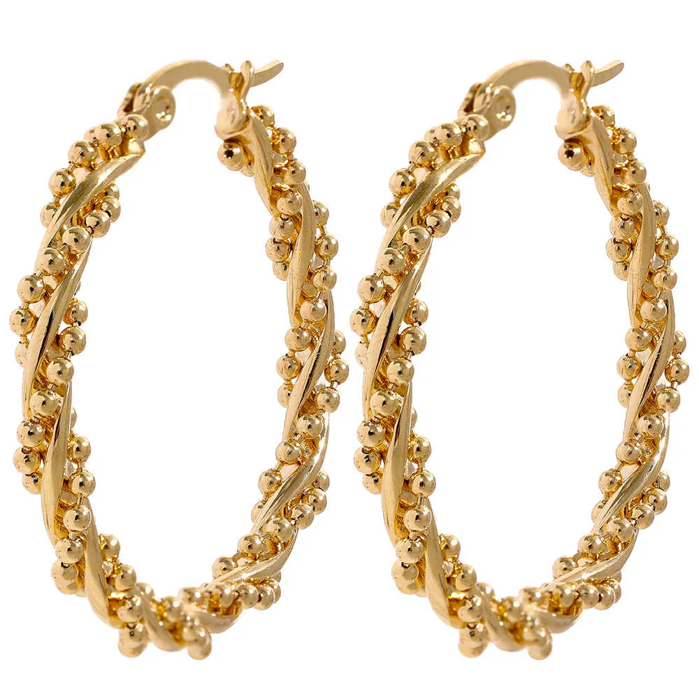 35mm Twisted Bead Round Hoop Earrings