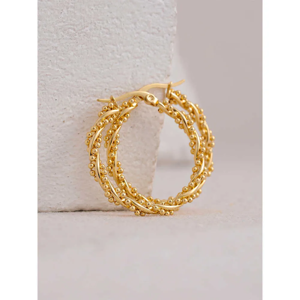 35mm Twisted Bead Round Hoop Earrings