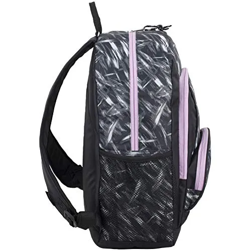 Eastsport Multi Pocket School Backpack, Black/Brush Stroke Print/Lilac Trim