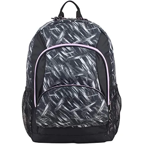 Eastsport Multi Pocket School Backpack, Black/Brush Stroke Print/Lilac Trim